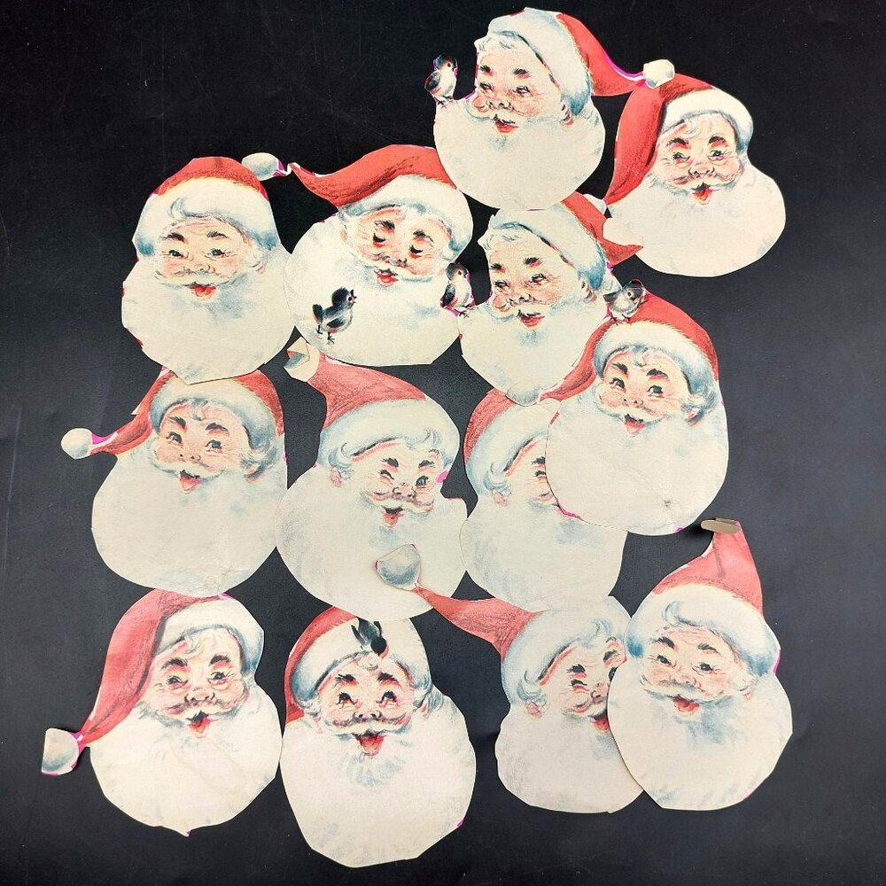 Vintage Santa Claus Wrapping Paper Cutouts For Scrapbooking & Crafts 13 Pieces
